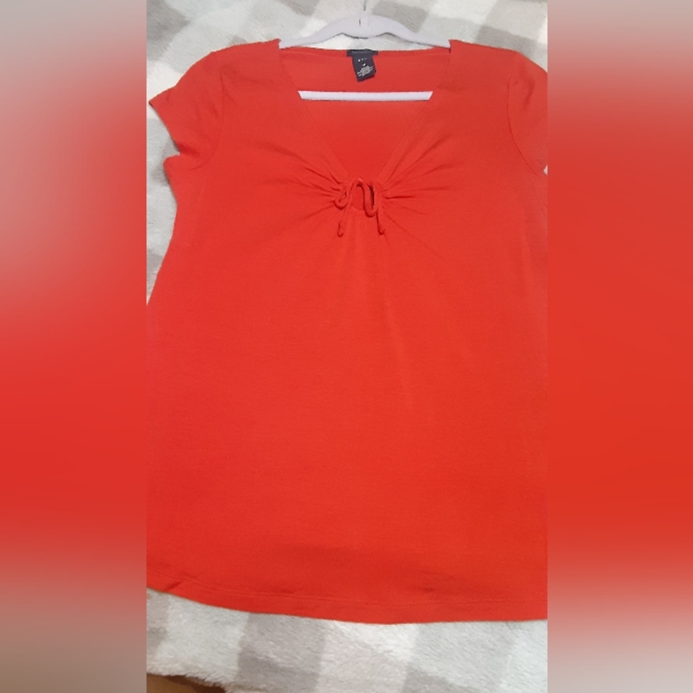 GAP Maternity Cap Sleeve V-Neck Top Front Keyhole Tie Accent Medium Rust Orange